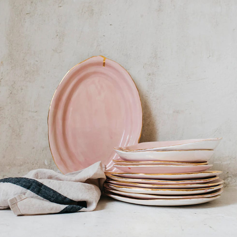 vajilla rosa de ceramica artesanal de la firma bonjour