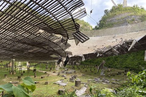 on august 10, an auxiliary cable on the arecibo observatory snapped, resulting in significant damage to the 1,000 foot wide telescope dish below