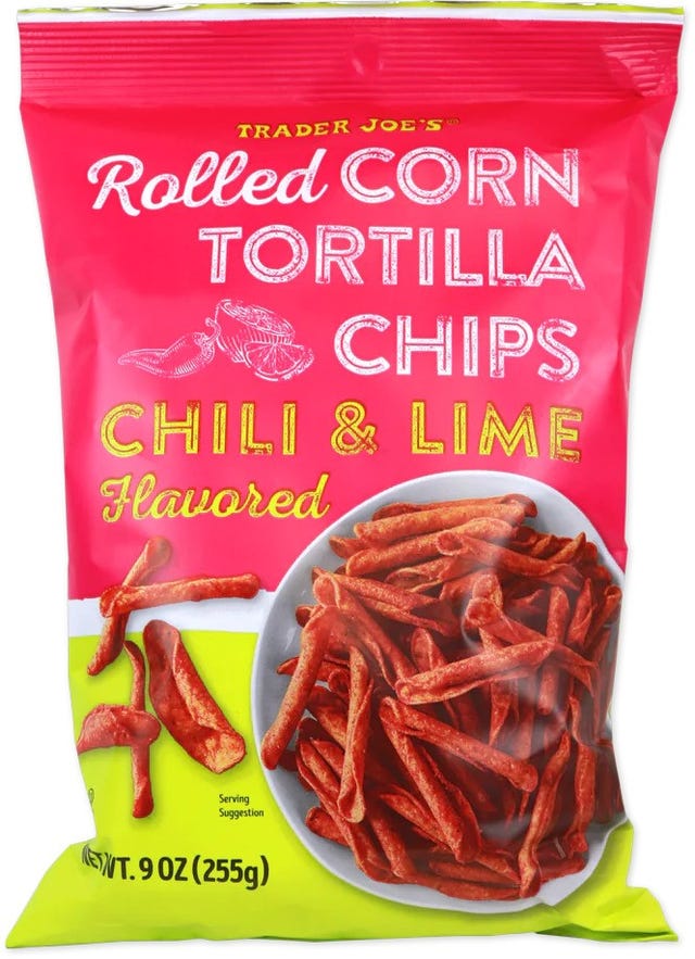 trader joe's rolled corn tortilla chips chili lime flavored
