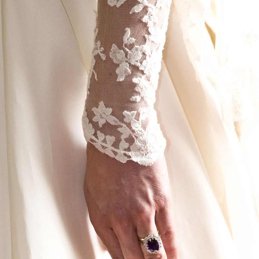 a closer look at kate's wedding band and engagement ring, taken on her wedding day
