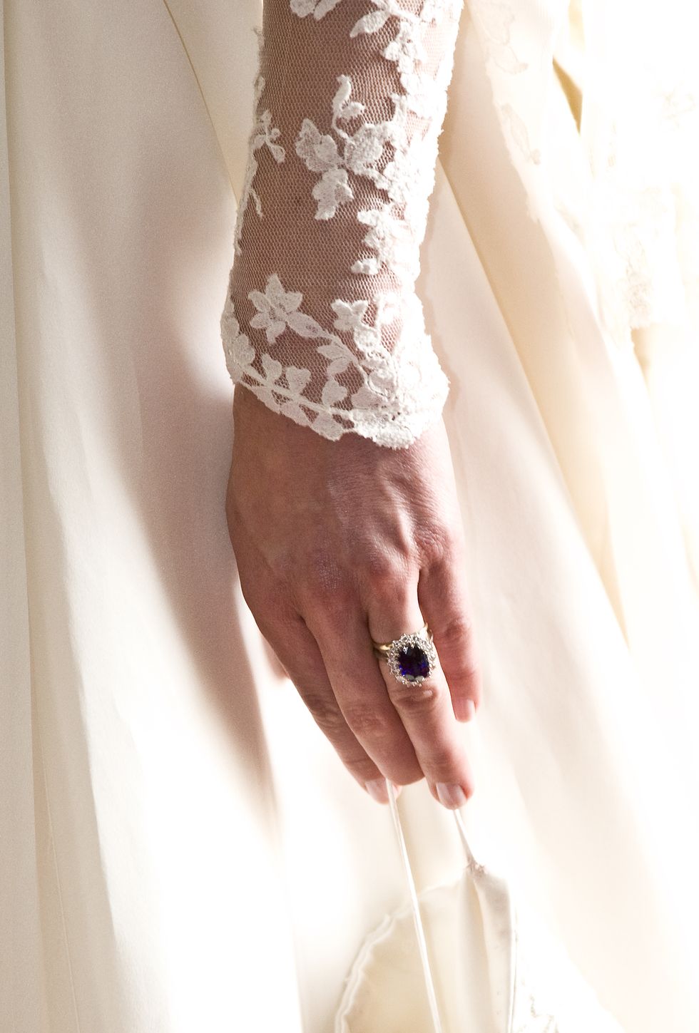 a closer look at kate's wedding band and engagement ring, taken on her wedding day