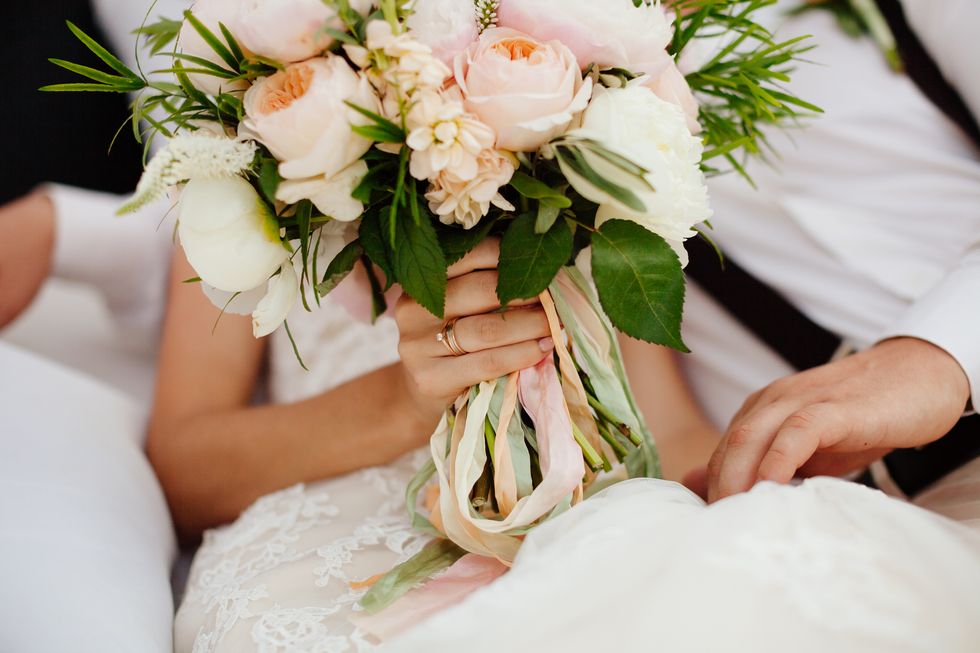 wedding bouquet orchids and peonies