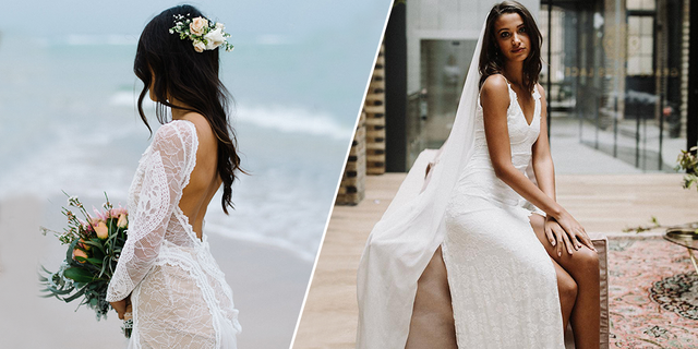 Elegant Women White Suits Wedding Dress 3 Pieces Sheer Back Lace