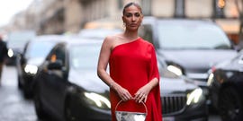 a woman in a red dress