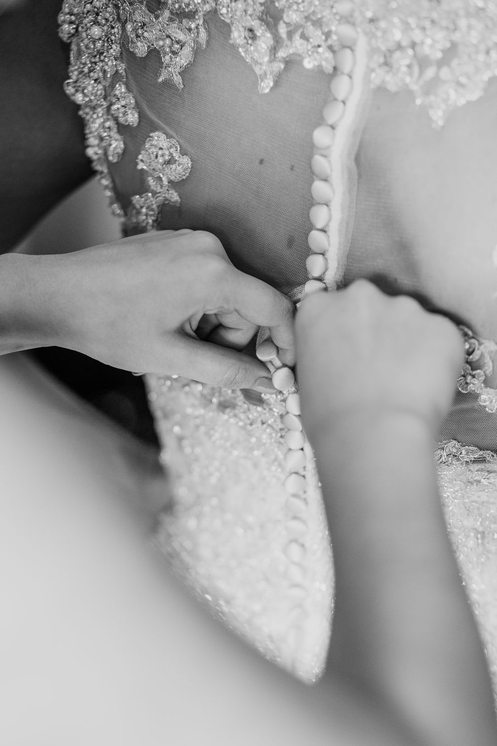 Photograph, White, Wedding dress, Hand, Dress, Black-and-white, Bride, Monochrome photography, Bridal clothing, Leg, 