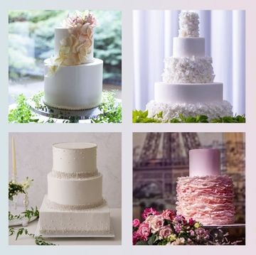 a collage of a wedding cake