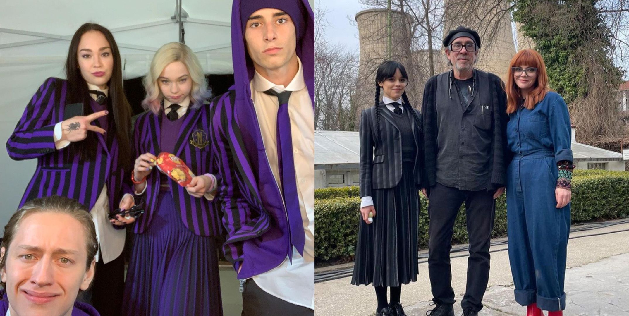 full body of a Wednesday Addams (Jenna Ortega) and uncle Fester