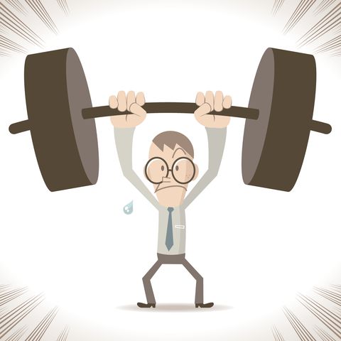 Weightlifting Businessman, strong thin man lifting a heavy weight
