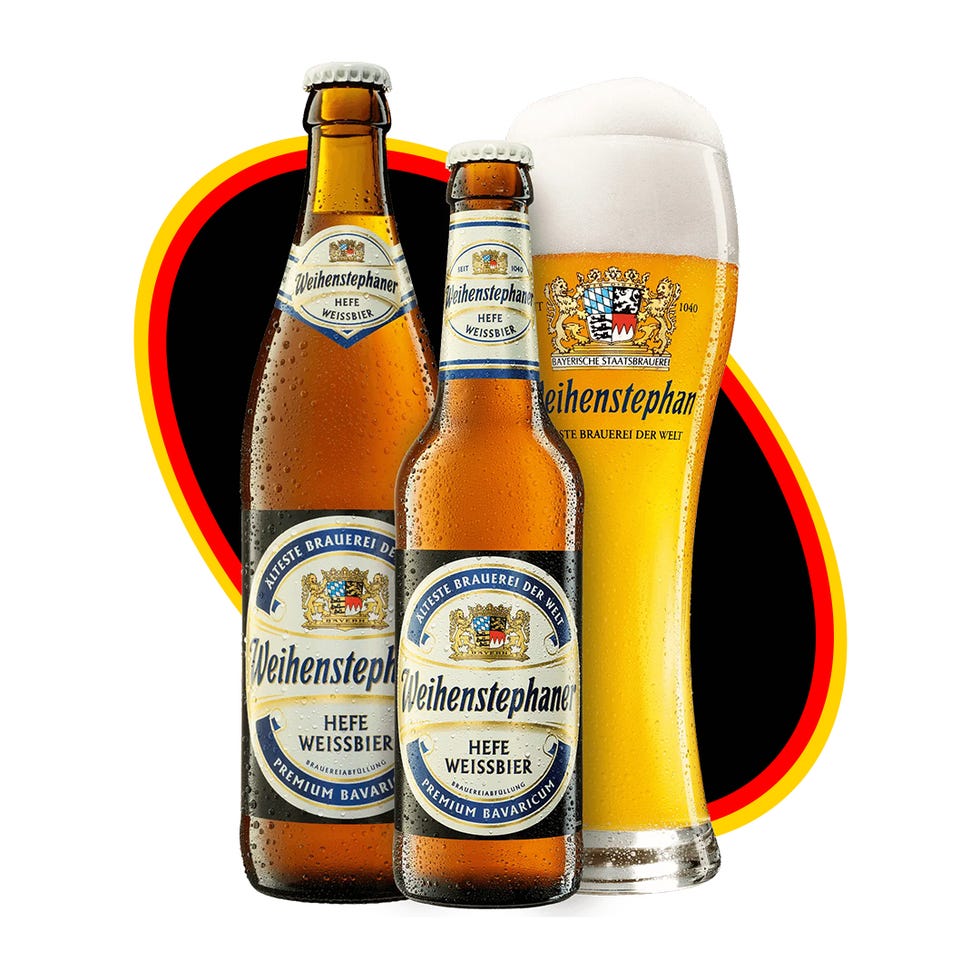 Selección de cervezas weihenstephan hefe weissbier y un vaso