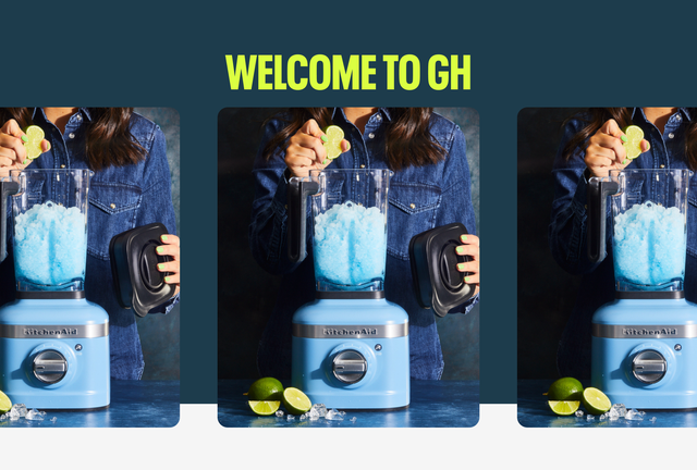 kitchenaid blender in use preparing a drink with lime