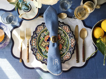 blue and white table setting