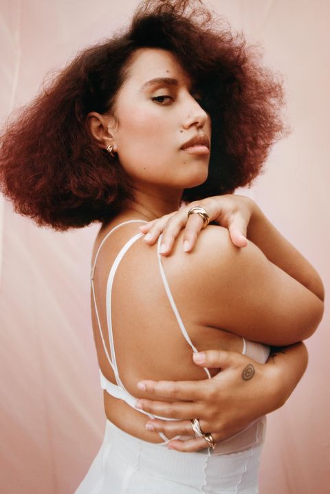 raye posing to the side for elle uk cover