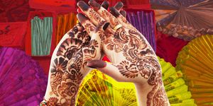 illustration of hands with henna art