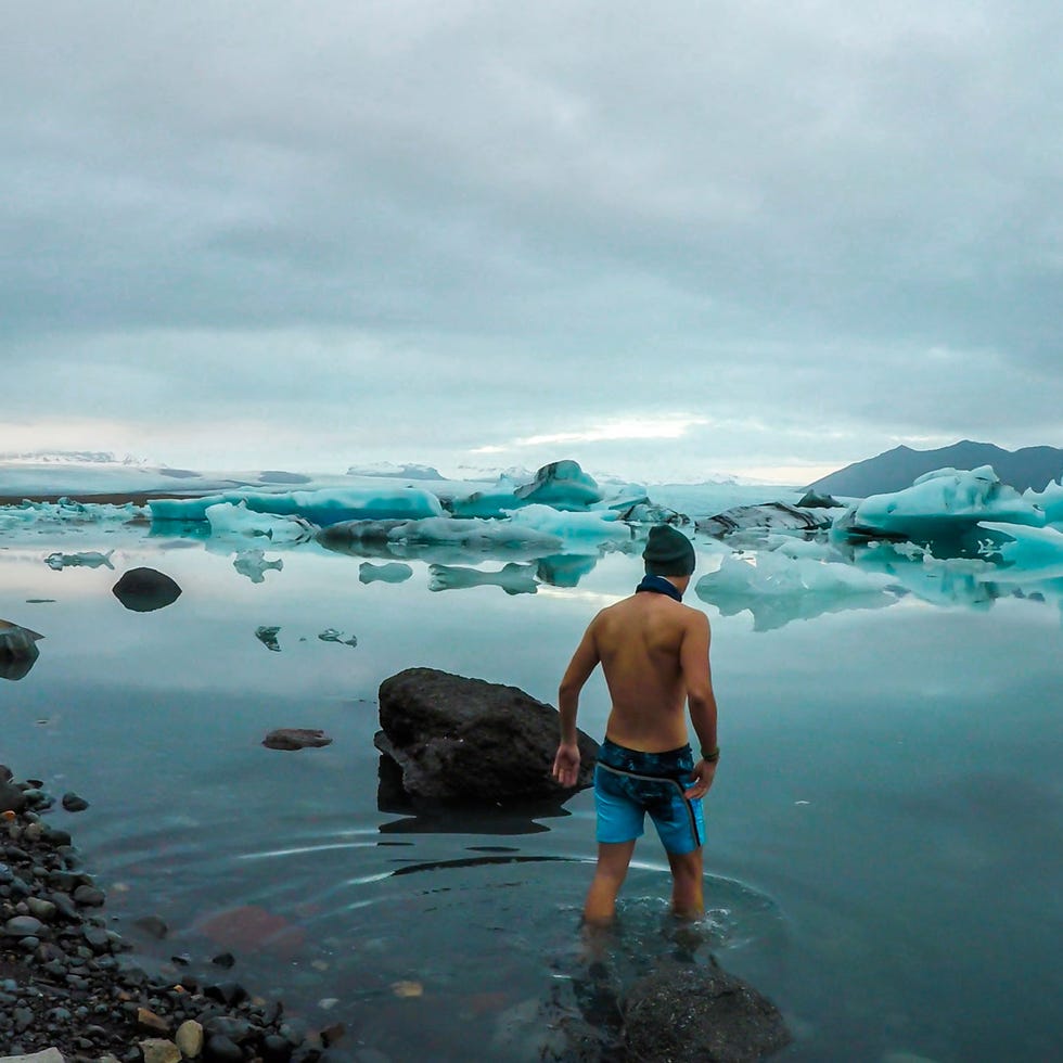 a man standing in water