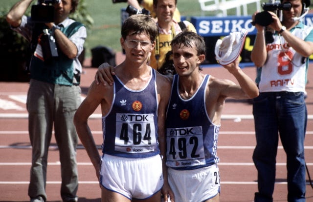 los marchadores alemanes hartwiggauder y ronald weigel en el mundial de roma 1987