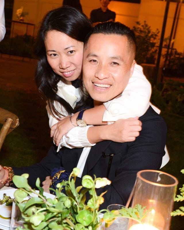 wen zhou hugs phillip lim at a dinner in la
