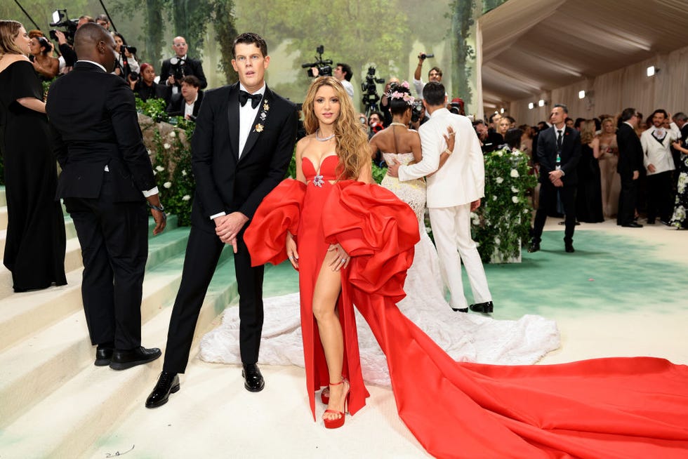 Shakira Wears Dramatic Red Carolina Herrera Gown to Met Gala 2024