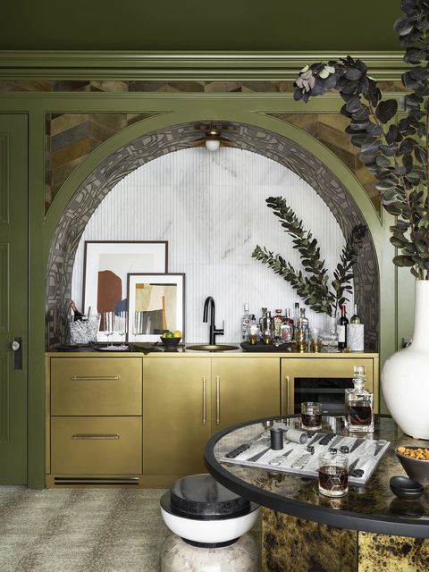green and gold wet bar