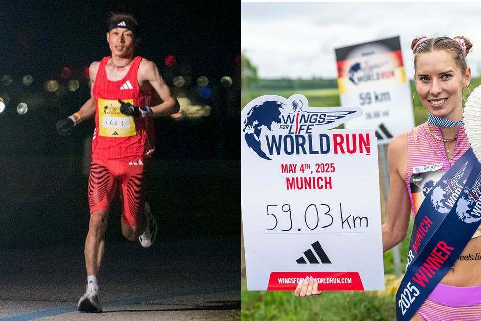 runners participating in the wings for life world run showcasing athletic wear and event signage