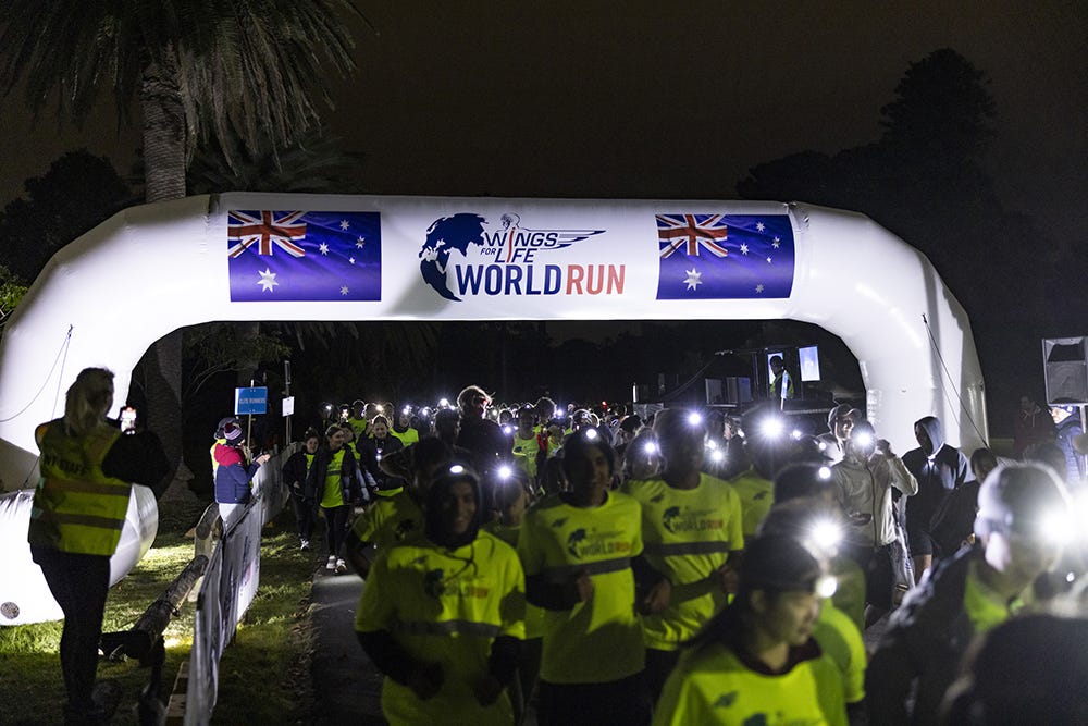 participants seen at wings for life world run app run event in sydney, australia on may 7, 2023  ken leanfore for wings for life world run  si202305070572  usage for editorial use only  