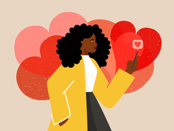 illustration of a black woman looking for love on the dating apps