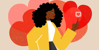 illustration of a black woman looking for love on the dating apps