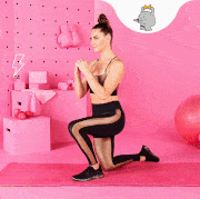 Pink, Arm, Leg, Thigh, Exercise equipment, Shoulder, Physical fitness, Standing, Joint, Swiss ball, 