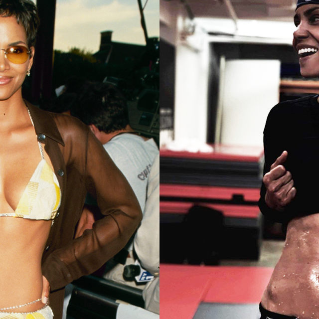 side by side of halle berry abs