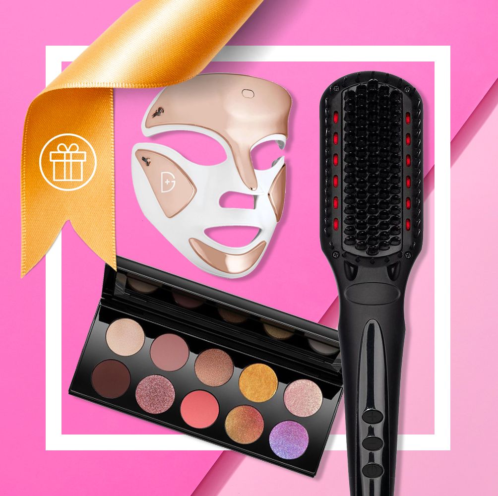 best beauty gifts including a face mask, hair styling brush, and eyeshadow palette