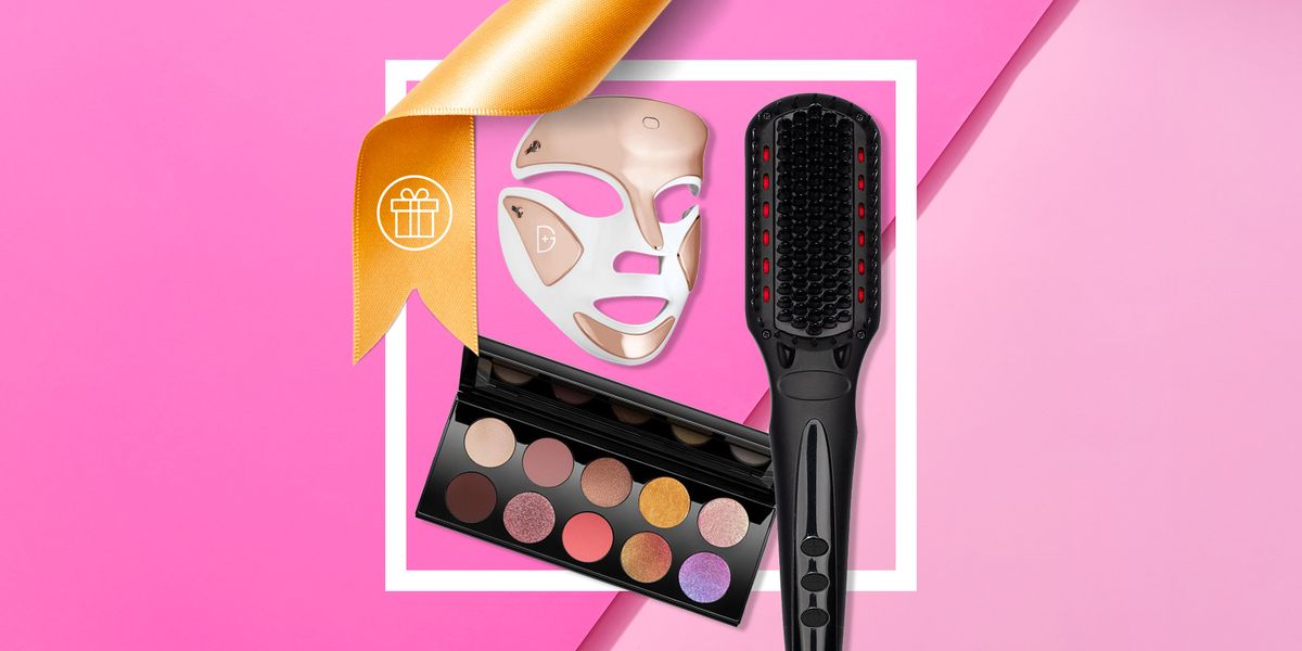 best beauty gifts including a face mask, hair styling brush, and eyeshadow palette