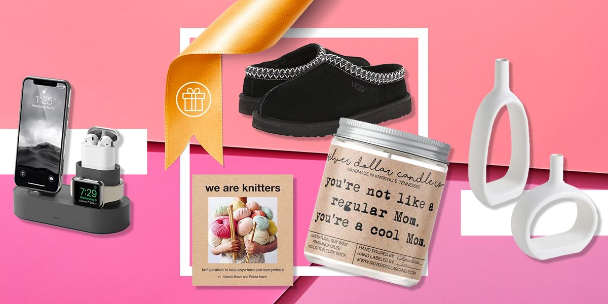 gifts for your boyfriends mom including a candle, slippers, knitting kit, and more