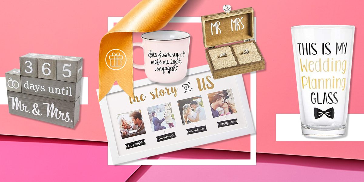 best engagement gifts ring holder box, wedding beer glass, wedding countdown blocks, matching couples mugs, picture frame