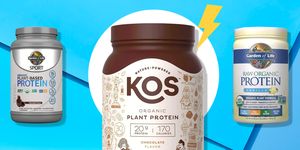 best vegan protein powders on blue background