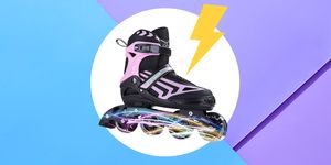 rollerblade on purple and blue background