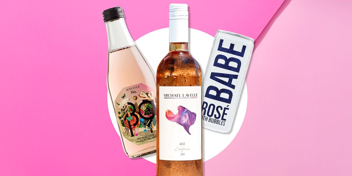 rose wines on pink background