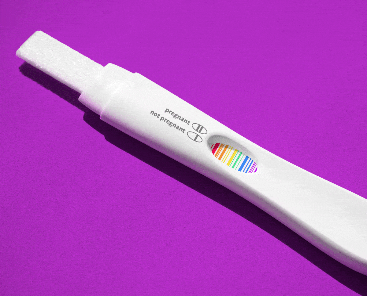 pregnancy test with queer pride barcode