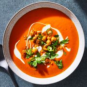 curried carrot tomato soup with chickpea gremolata
