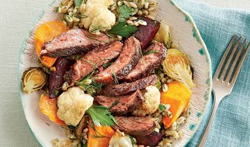 seared steak and vegetable bowl