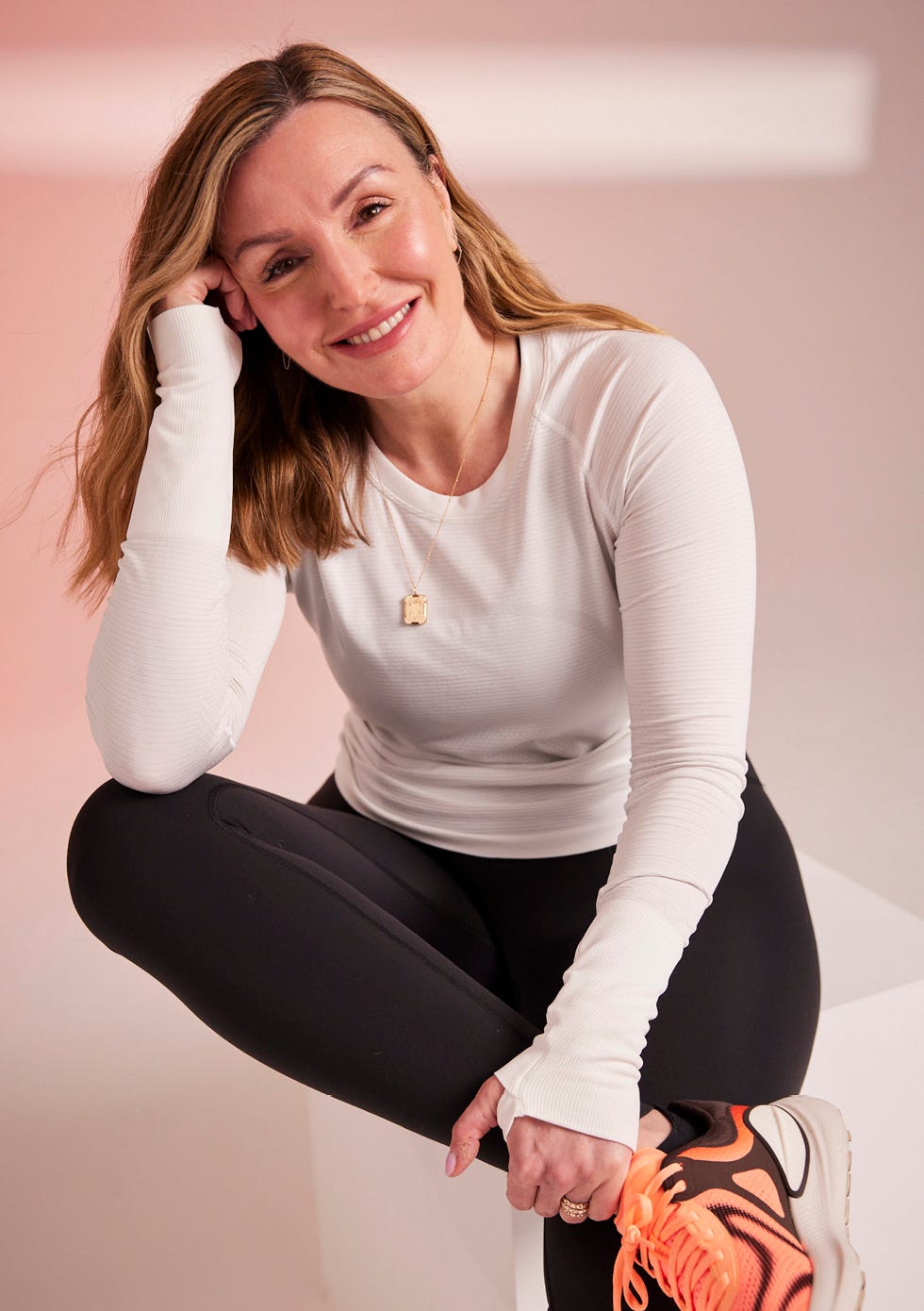 a woman sitting on the floor