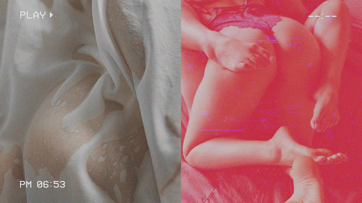 a split image featuring textures and body parts