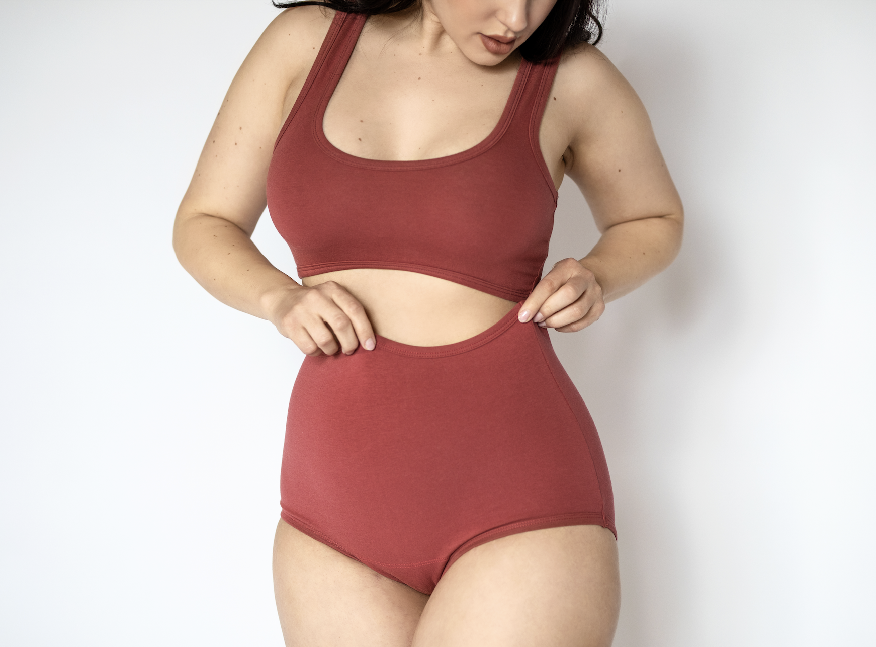 a woman wearing red underwear