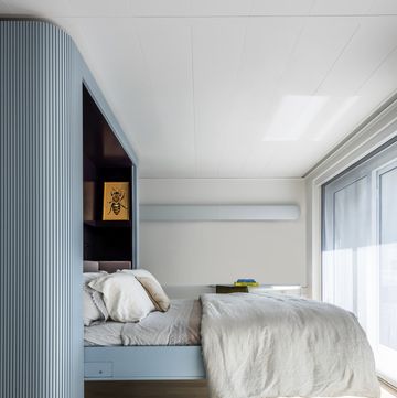for the living room aboard a yacht, mkca cofounder michael chen added a custom murphy in striking powder blue