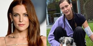 a side by side of riley keough on the red carpet and bella hadid outside a treatment centre for lyme disease, both have spoken out about having lyme disease