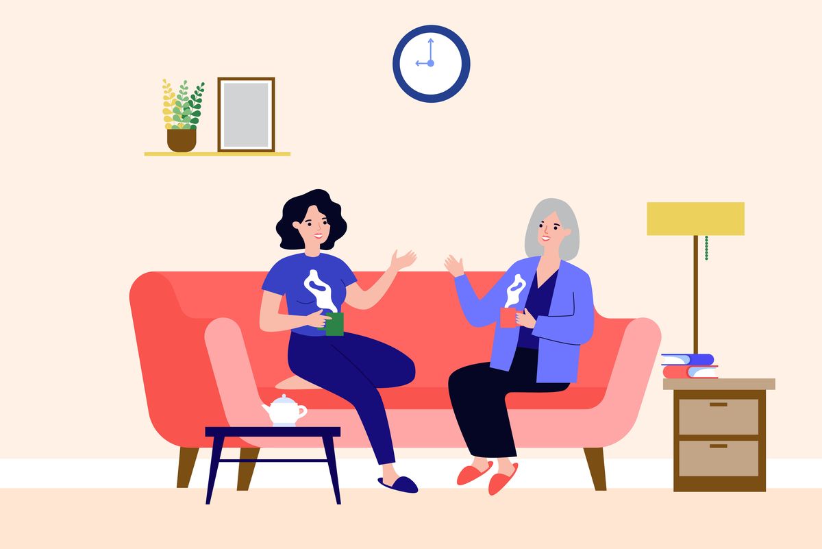 graphic of younger and older woman on sofa