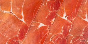 Prosciutto, Bayonne ham, Jamón serrano, Food, Salt-cured meat, Capicola, Red meat, Meat, Animal fat, Back bacon, 