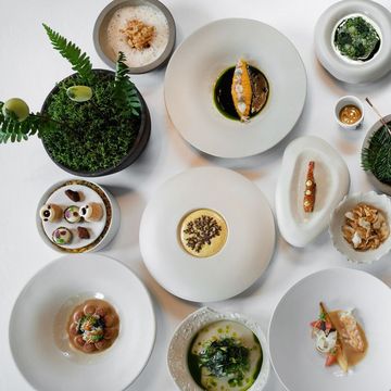 a group of bowls with food in them