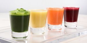 wheatgrass, ginger, carrot and beetroot juice shots