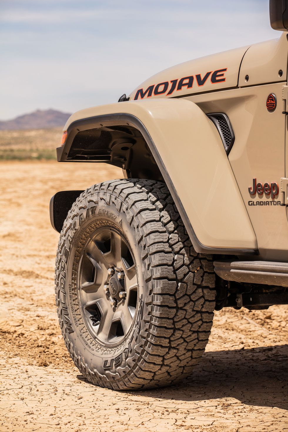 2020 jeep gladiator mojave front wheel and tire closeup