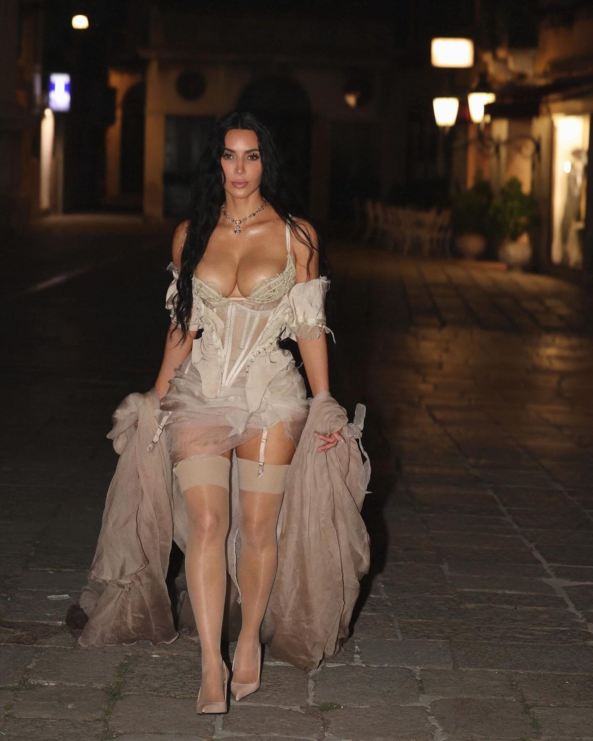 Kim Kardashian Is a Femme Fatale in This Bold Dilara Findikoglu Lingerie Look