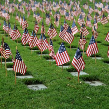 american flags mark the graves of us soldiers at los angeles national cemetery